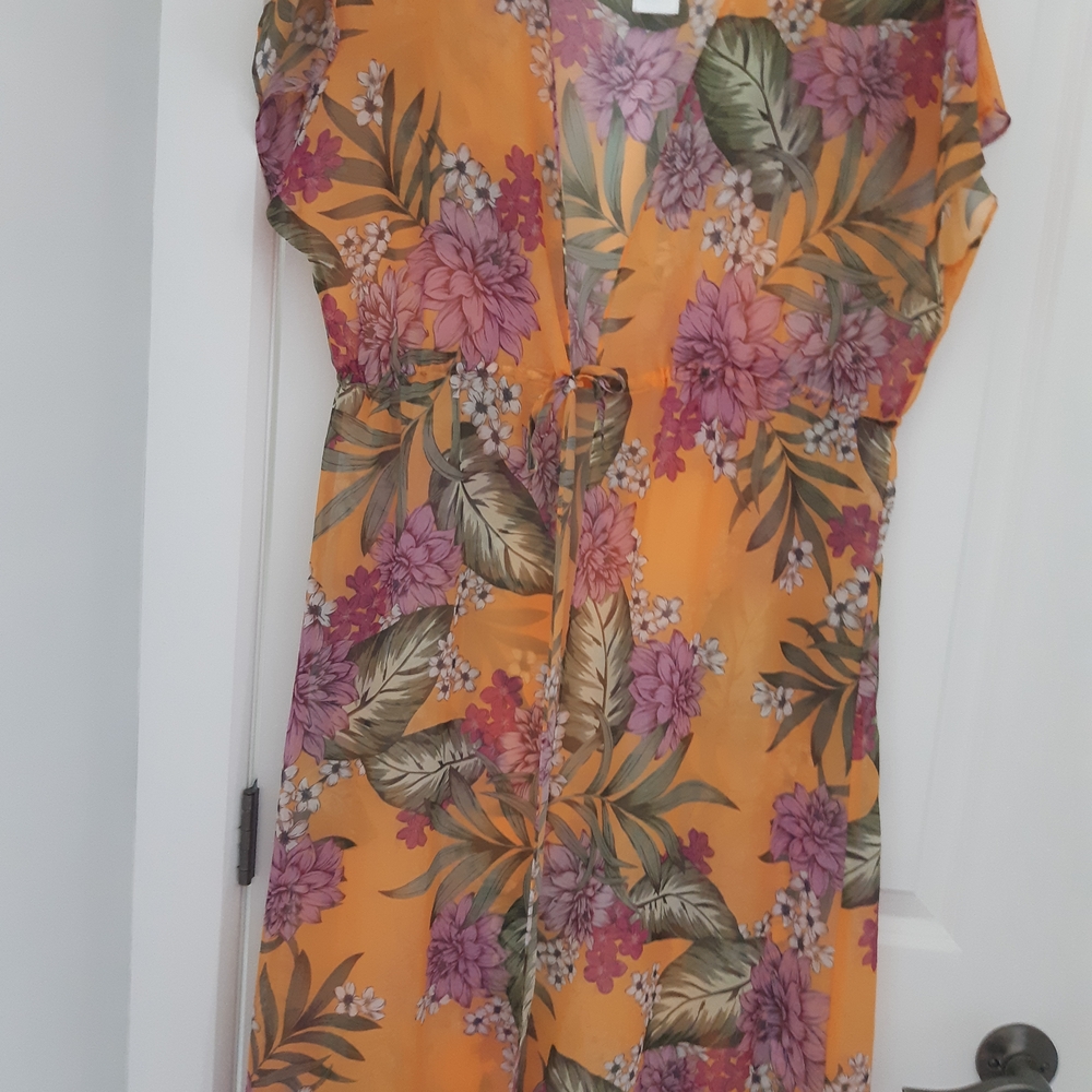 Guess Vibrant Orange Floral Swim Coverup